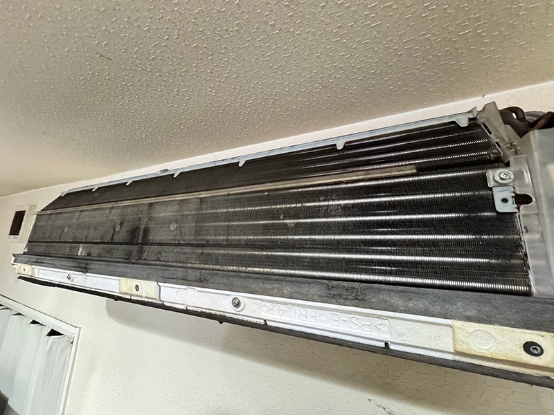 Air conditioner heat exchanger before cleaning